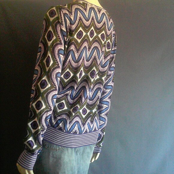 Tory Burch Cotton Olive Blue Ikat Cardigan M - Picture 5 of 8